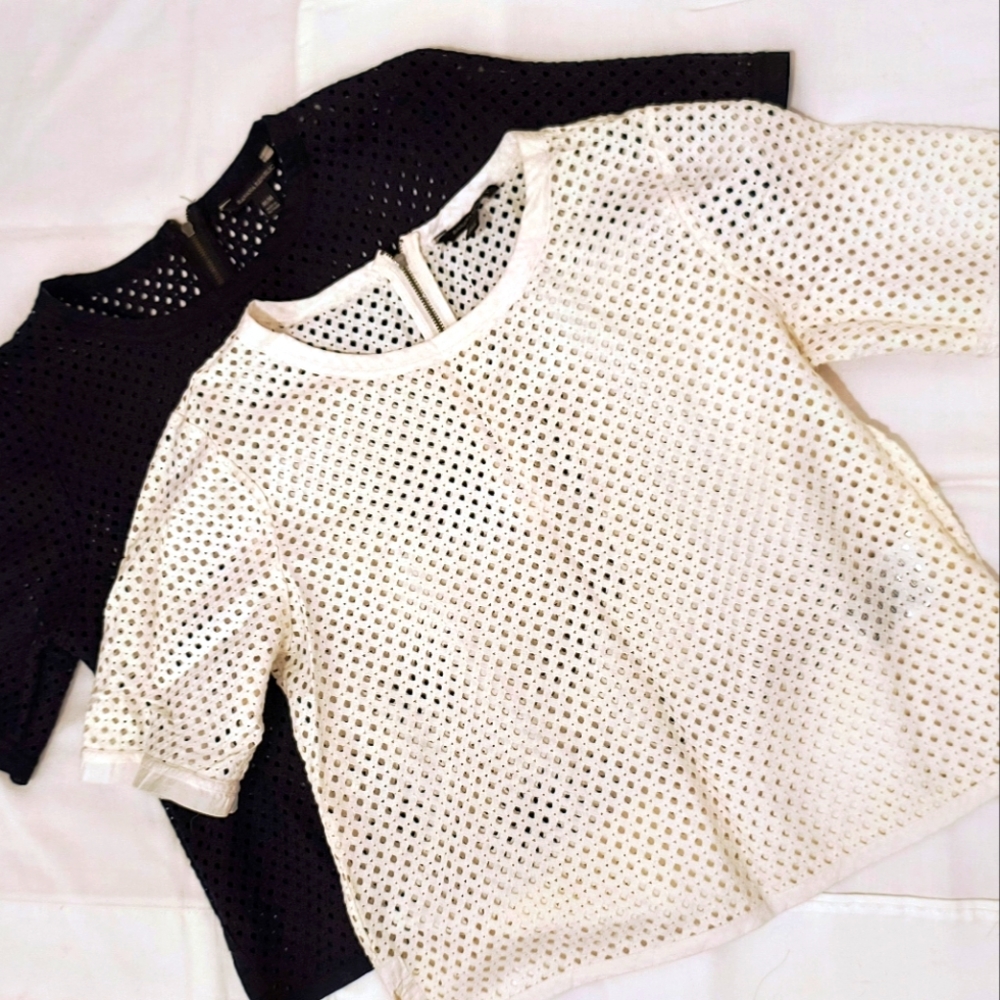 Bundle of two crop, boxy perforated tops